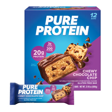 Pure Protein Bars, High Protein, Nutritious Snacks To Support Energy, Low Sugar, Gluten Free, Chewy Chocolate Chip, 1.76Oz (Pack