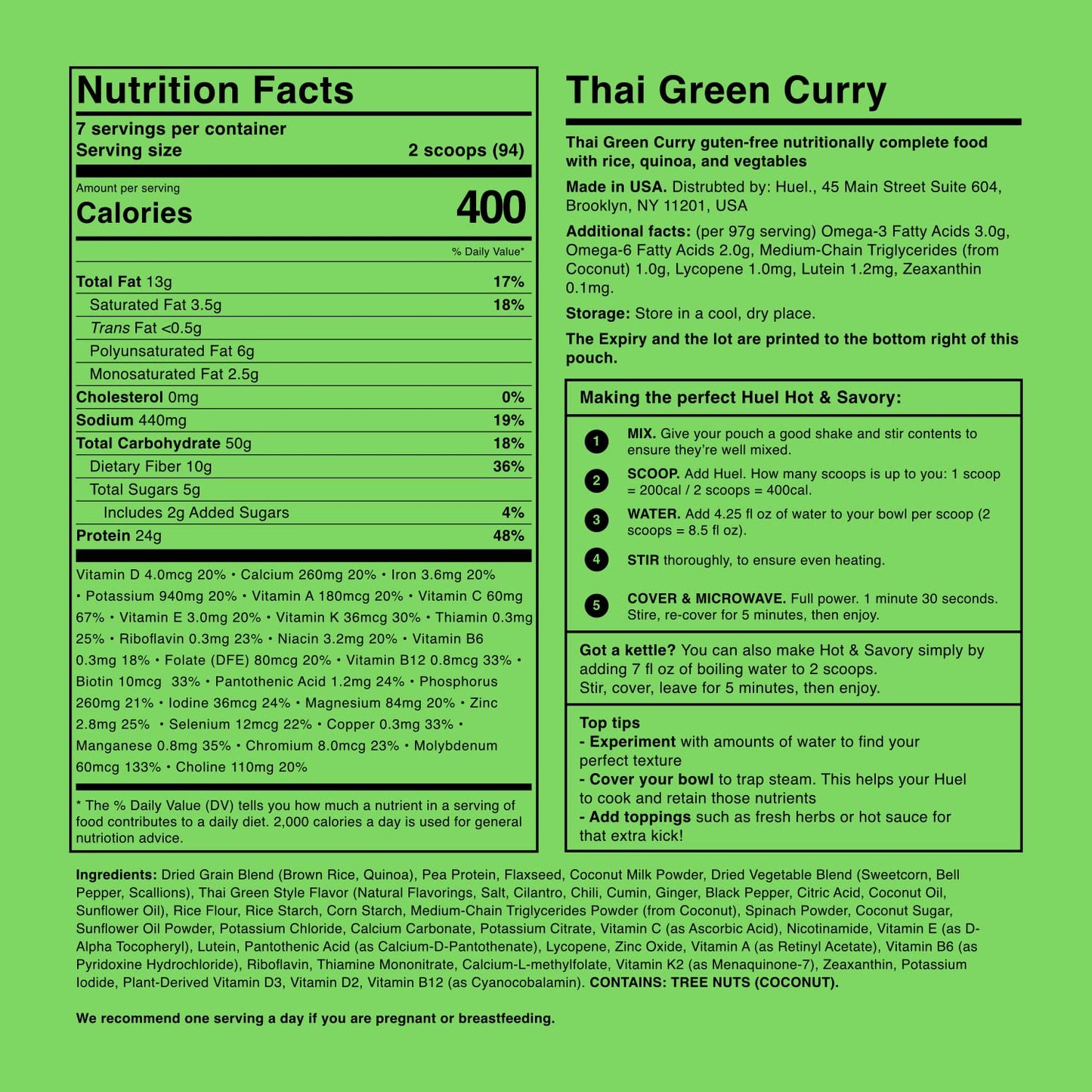 Huel Hot and Savory Instant Meal Replacement, Thai Green Curry, 14 Scoops, 20g Protein, 10g Fiber, 27 Vitamins and Minerals