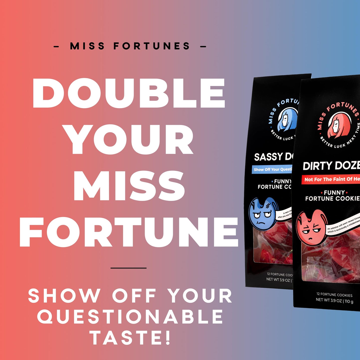 MISS FORTUNES Funny Fortune Cookies, Multi-pack of 2 Dozen, Dirty + Sassy, 12 Count (Pack of 2)