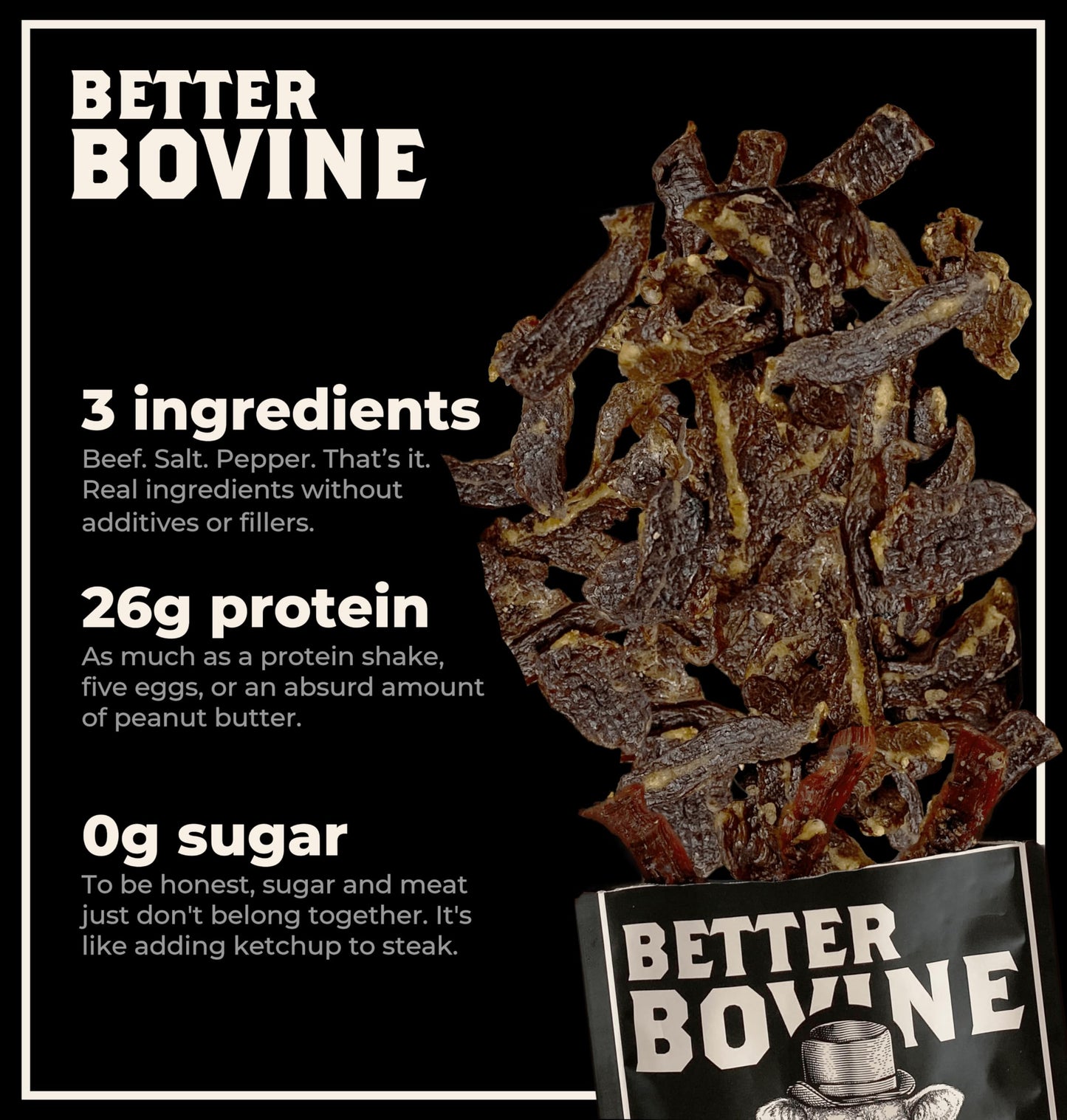 BETTER BOVINE Grass Fed Wagyu Beef Jerky, Keto, Paleo, Low Carb, High Protein, Gluten Free, Sugar Free, Non-GMO, Nitrate Free, P