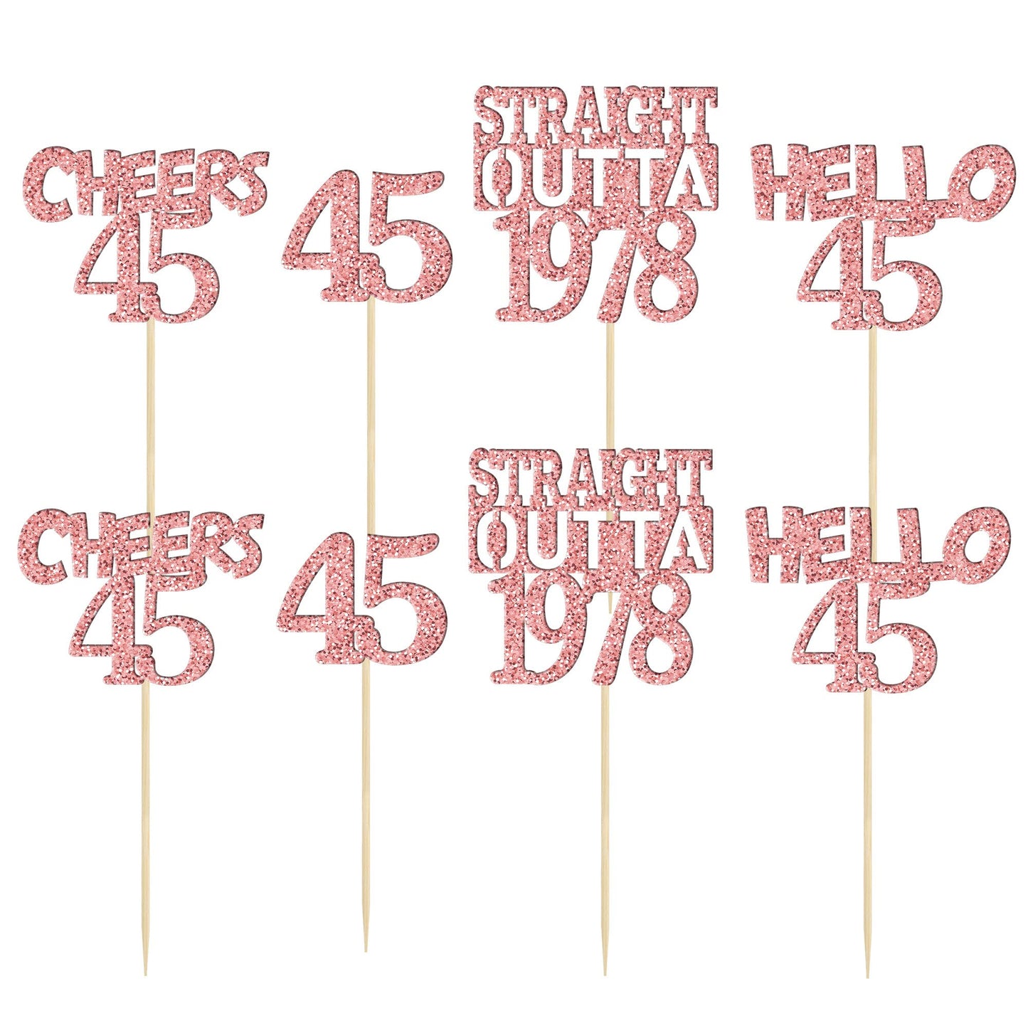 Gyufise 24Pcs Cheers To 45 Years Birthday Cupcake Toppers Glitter Forty-Five Straight Outta 1978 Cupcake Picks Happy 45Th Cake D