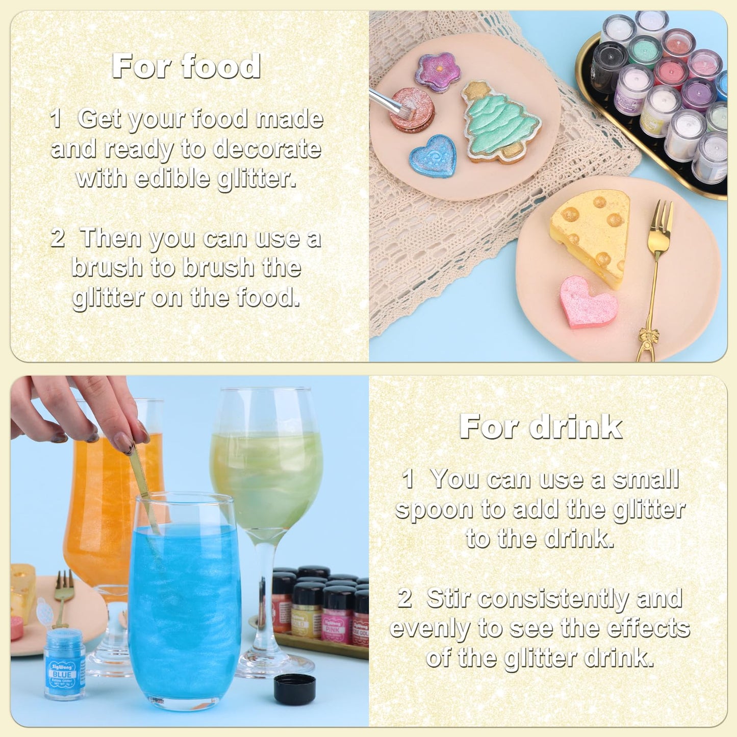 Iridescent Gold Edible Glitter - 5G Food Grade Cake Decorating Shimmering Glitter, Edible Sprinkle Luster Dust For Drinks, Choco