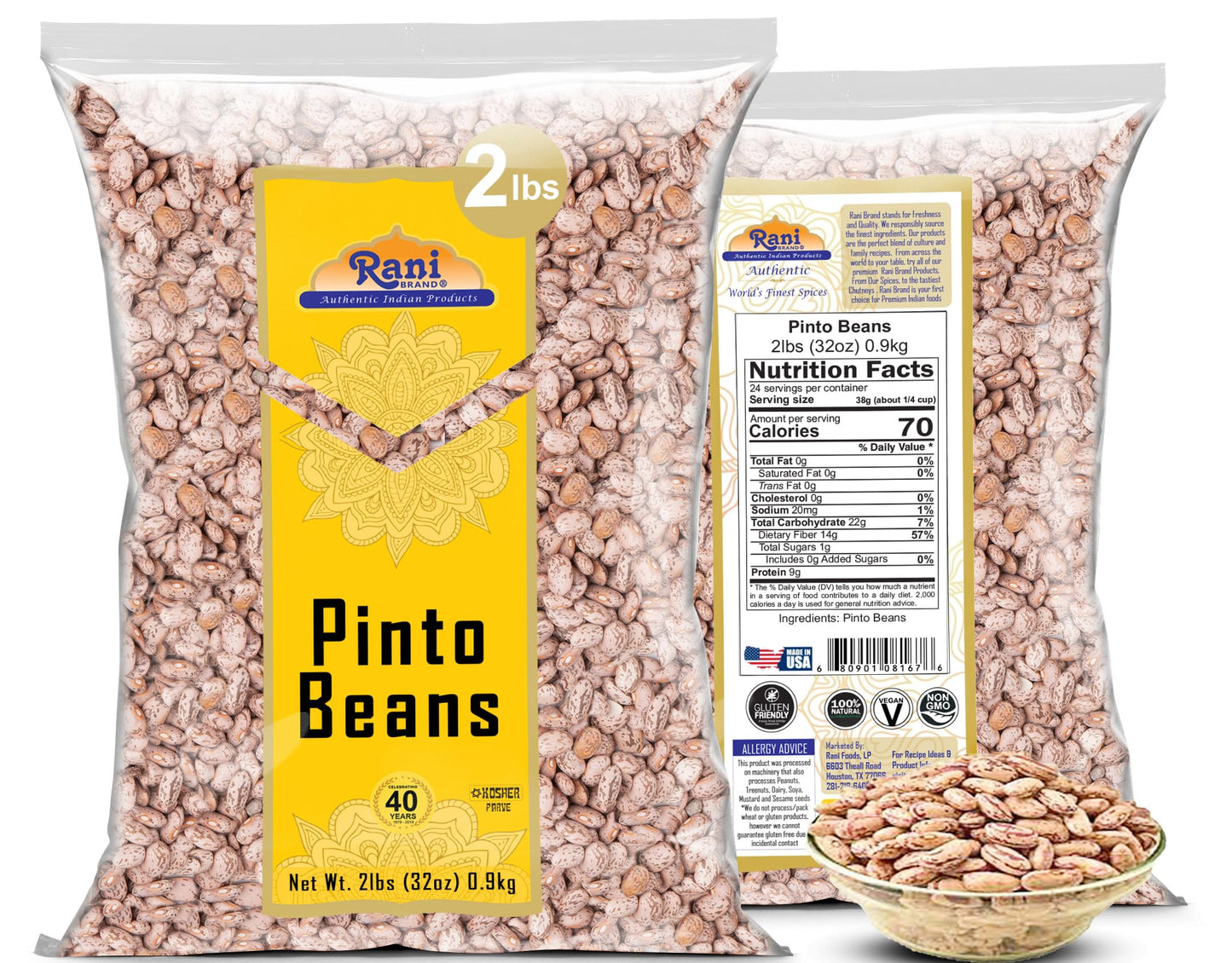 Rani Pinto Beans 32Oz (2Lbs) 908G ~ All Natural | Vegan | Gluten Friendly | Non-Gmo | Kosher | Product Of Usa