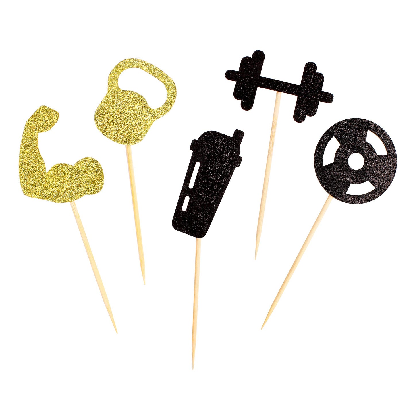 Ercadio 30 Pack Gym Workout Cupcake Toppers Glitter Biceps Dumbbells Kettlebells Abodominal Wheels Bodybuilding Cupcake Picks Fi