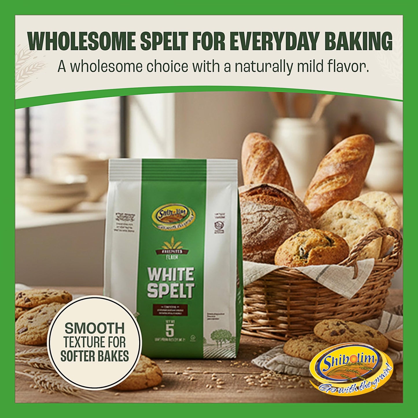 Shibolim Stone Ground White Spelt Flour, 100% Whole Grain, 5lb (80 Ounce), Certified Kosher, Ideal for Sourdough Bread