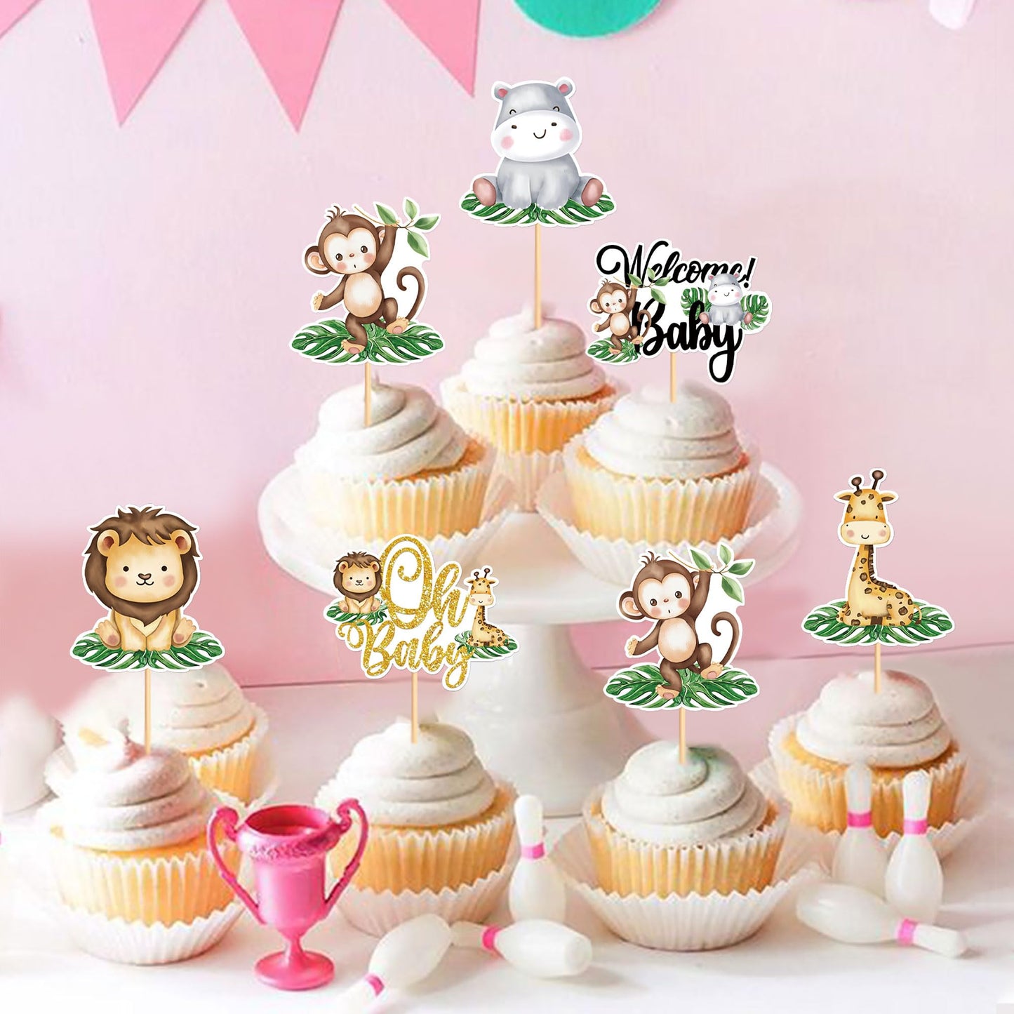 24Pcs Jungle Animals Cupcake Toppers Jungle Animals Theme Animal Cupcake Toppers Picks Baby Shower Themed For Girl Boys Kids Par