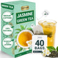 LeafLea 40 Jasmine Green Tea Bags  enhanced Green Tea Scented with Jasmine Flowers for Gentle Support & Light Alertness  Floral Smoothness  Caffeinated  Sugar-Free  Non-GMO  Vegan  Individually Wrapped