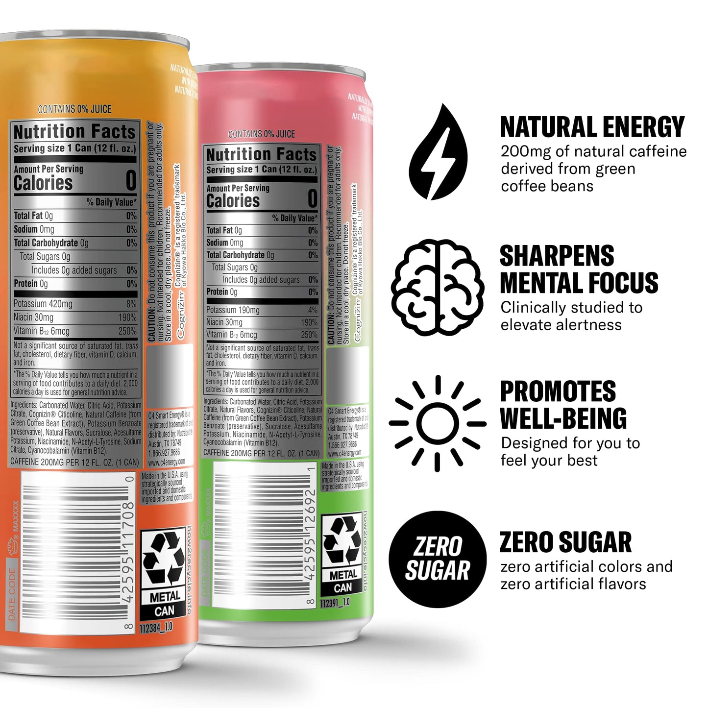 Cellucor C4 Smart Energy Drinks Variety Pack, Sugar Free, 12 Fl Oz, 4 Tropical Flavors, Pack of 12