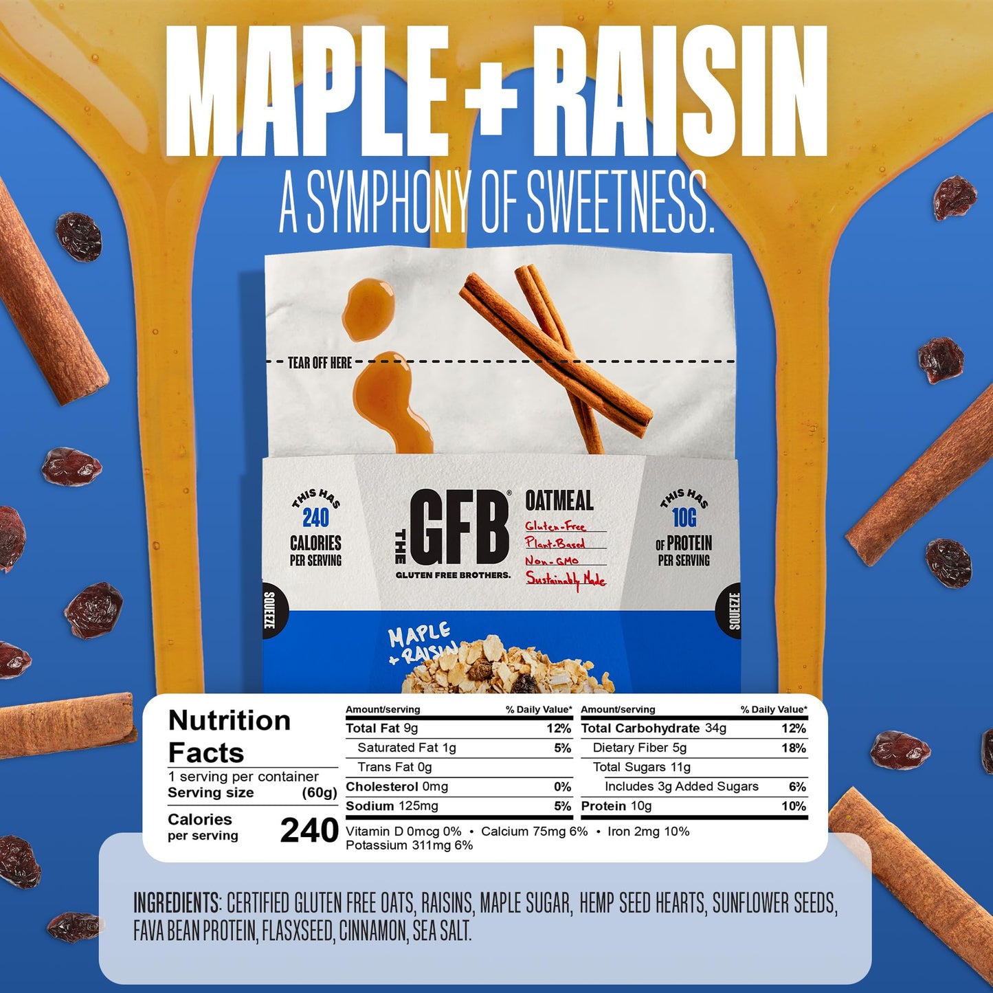 The Gluten Free Brothers Protein Oatmeal Variety Pack- Gluten Free Apple Cinnamon And Maple Raisin Oatmeal Pouches - Instant Hot