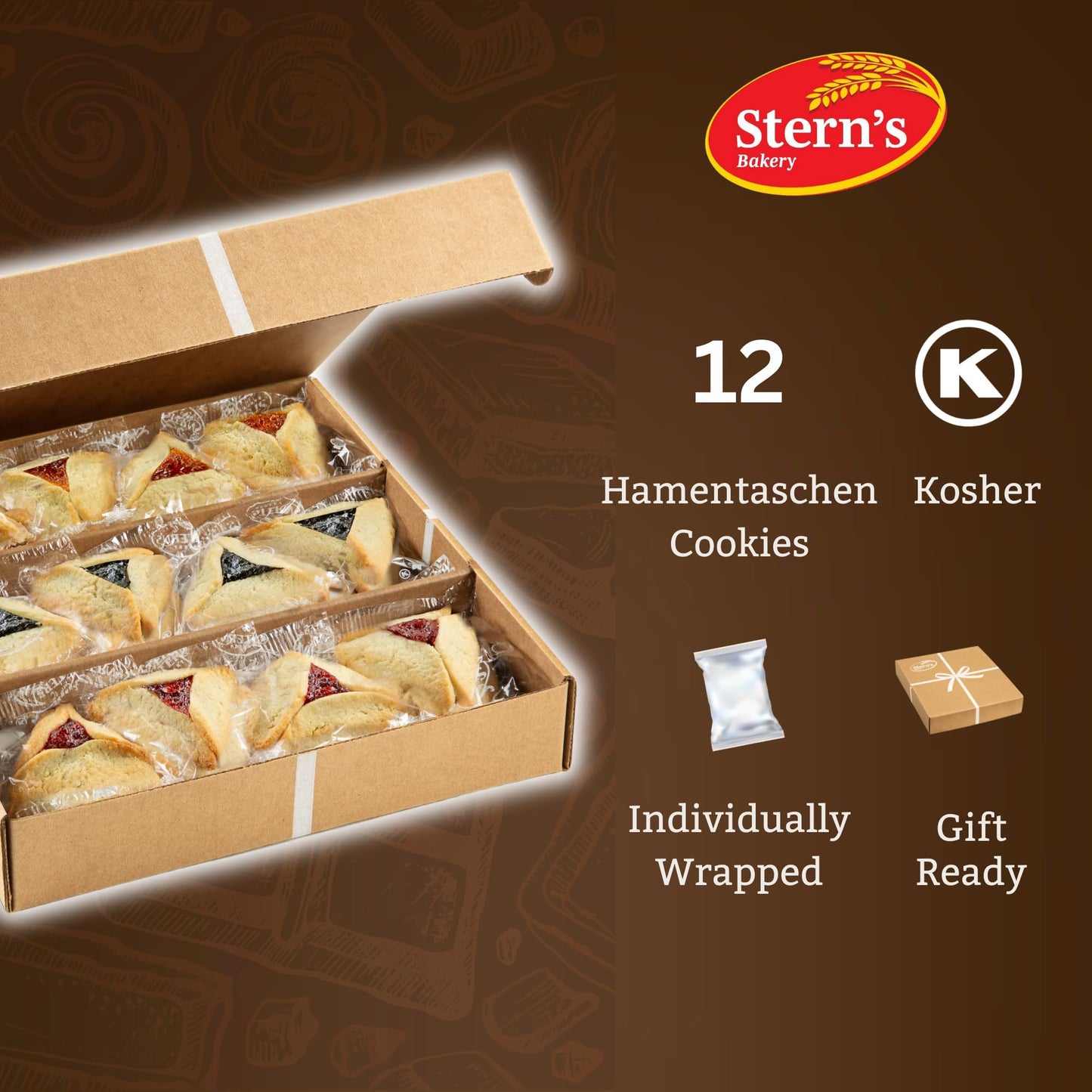 Shortbread Cookies | Hamentaschen Cookies Individually Wrapped [12 Count] Apricot, Prune, Raspberry | Purim Gift Basket | Mishlo