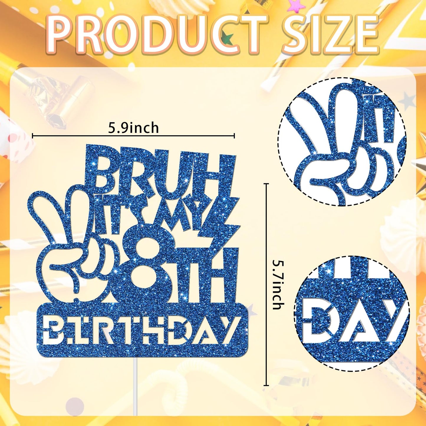 Embhhor Bruh It'S My 8Th Birthday Cake Topper, Dude Bro I'M 8, Boys Happy Birthday Cake Decor, Blue Glitter