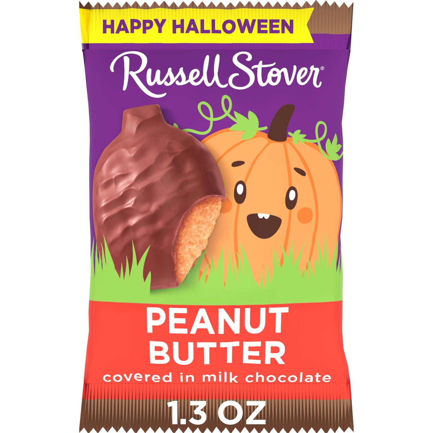RUSSELL STOVER Halloween Milk Chocolate Peanut Butter Candy Pumpkin, 1.3 oz.