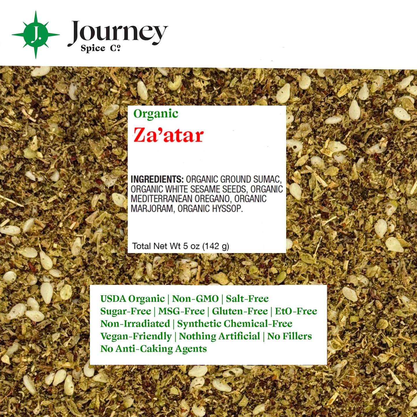 Gourmet Organic Zaatar Spice Blend Gift Set By Journey Spice Co. | Sumac, Sesame Seeds, Oregano, Marjoram, Hyssop | Salt-Free |
