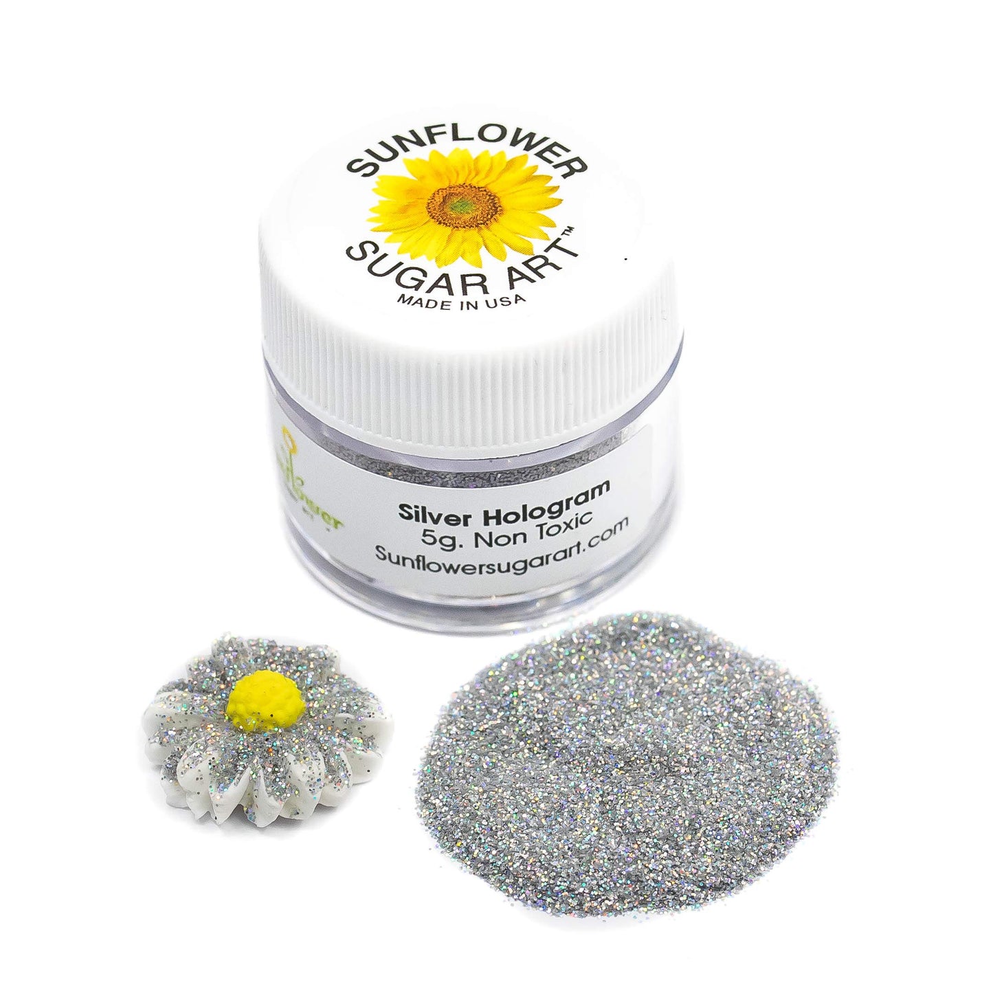 Sunflower Sugar Art Silver Hologram Glitter Cake Dust – Non-Toxic, 5g elegant Cake Decoration