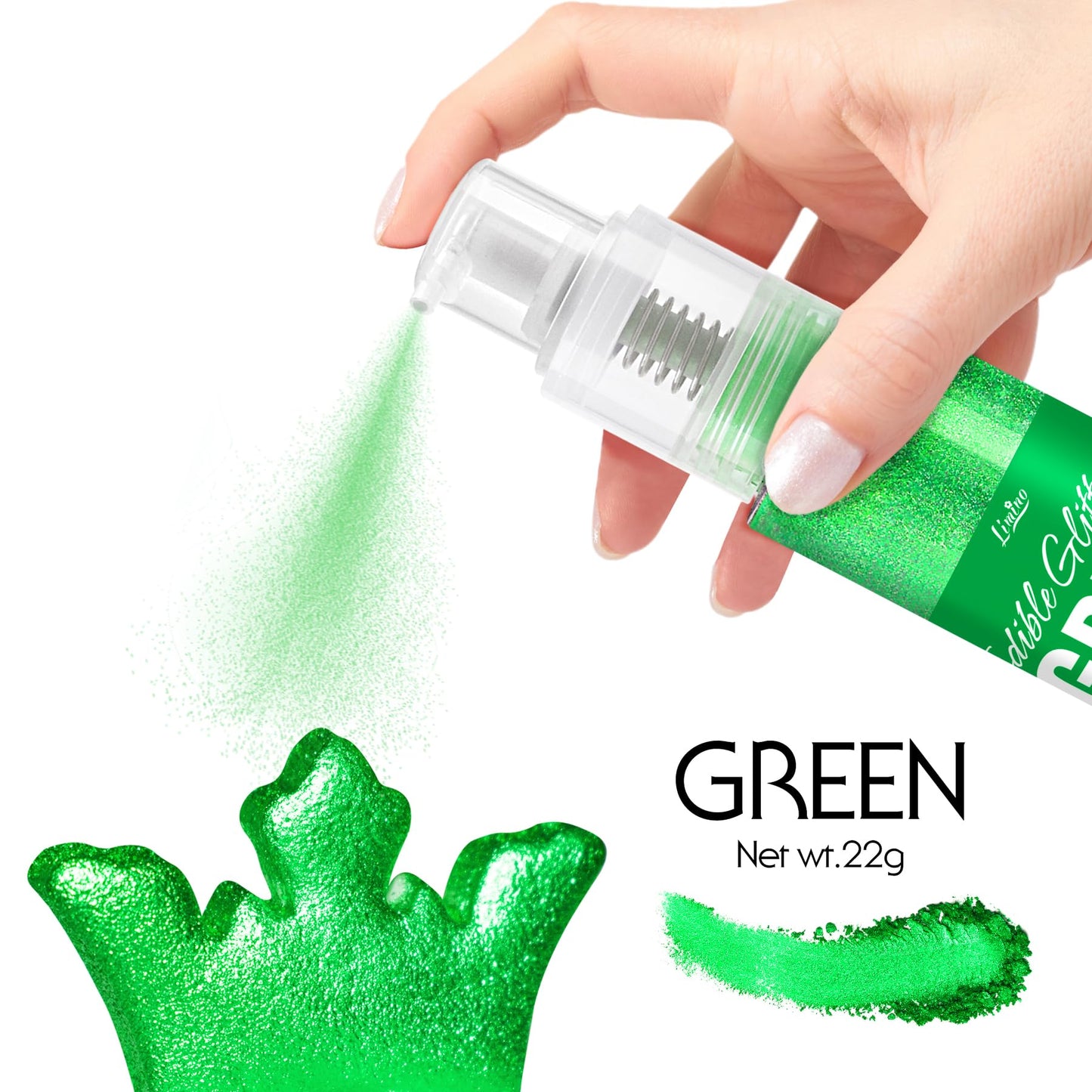 Limino Edible Glitter Spray - 22g Metallic Luster Dust for Baking, Cake Decorating & Drinks - Green