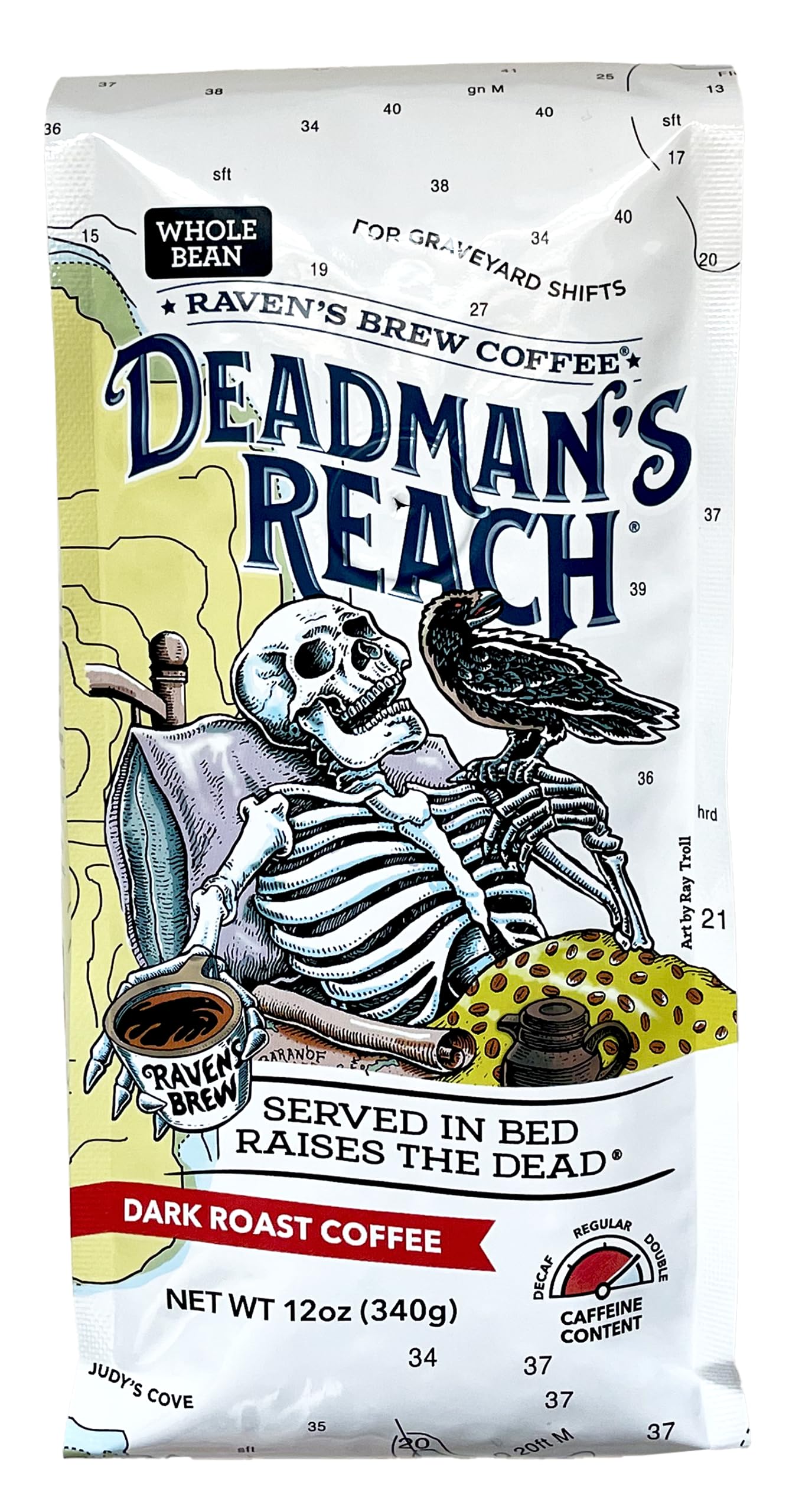 Ravens Brew Coffee Dark Roast Whole Bean, High Caffeine, 12oz, Deadmans Reach