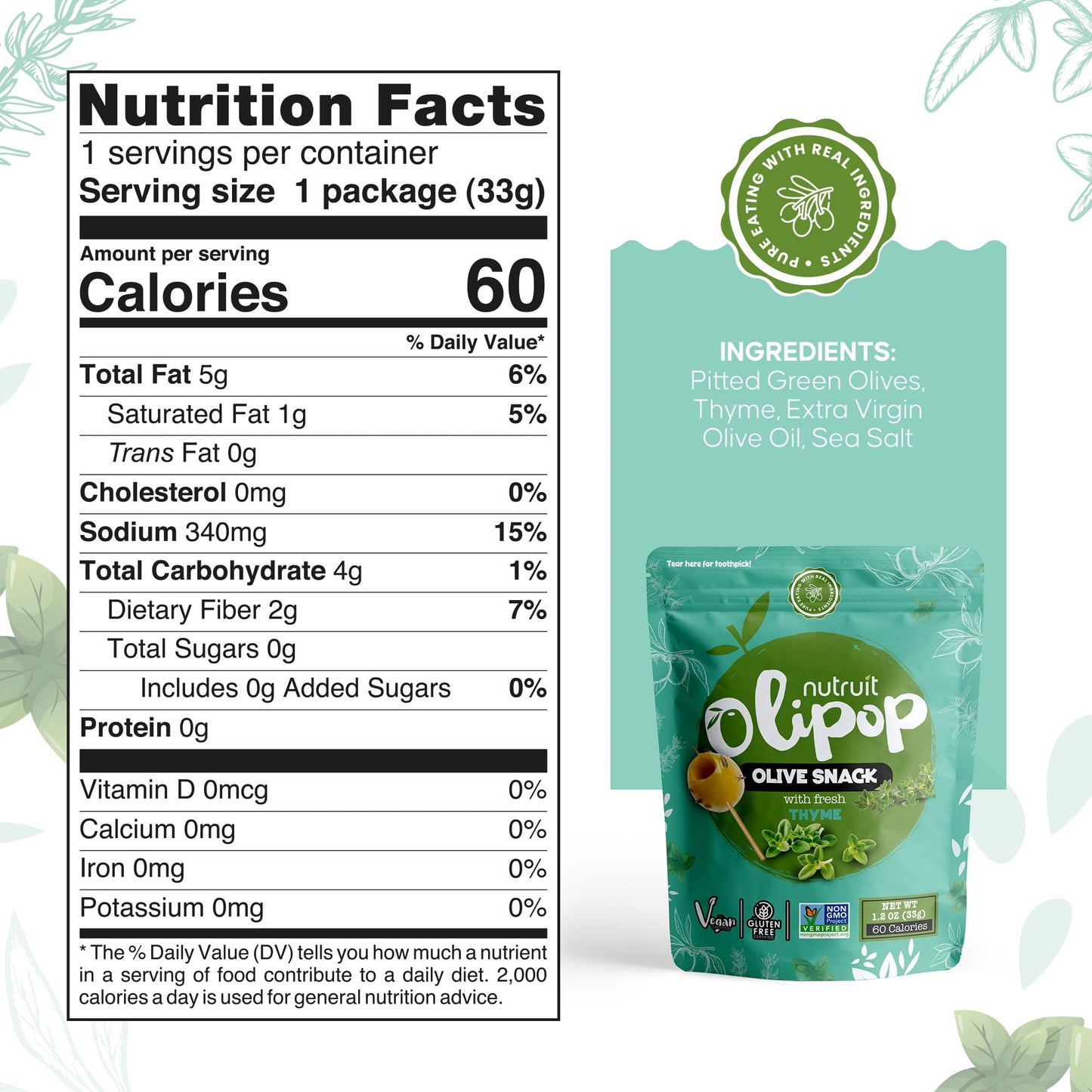 Nutruit Pitted Olive Snacks - Vegan, Non-GMO, Gluten Free - 1.2oz (20-Pack)