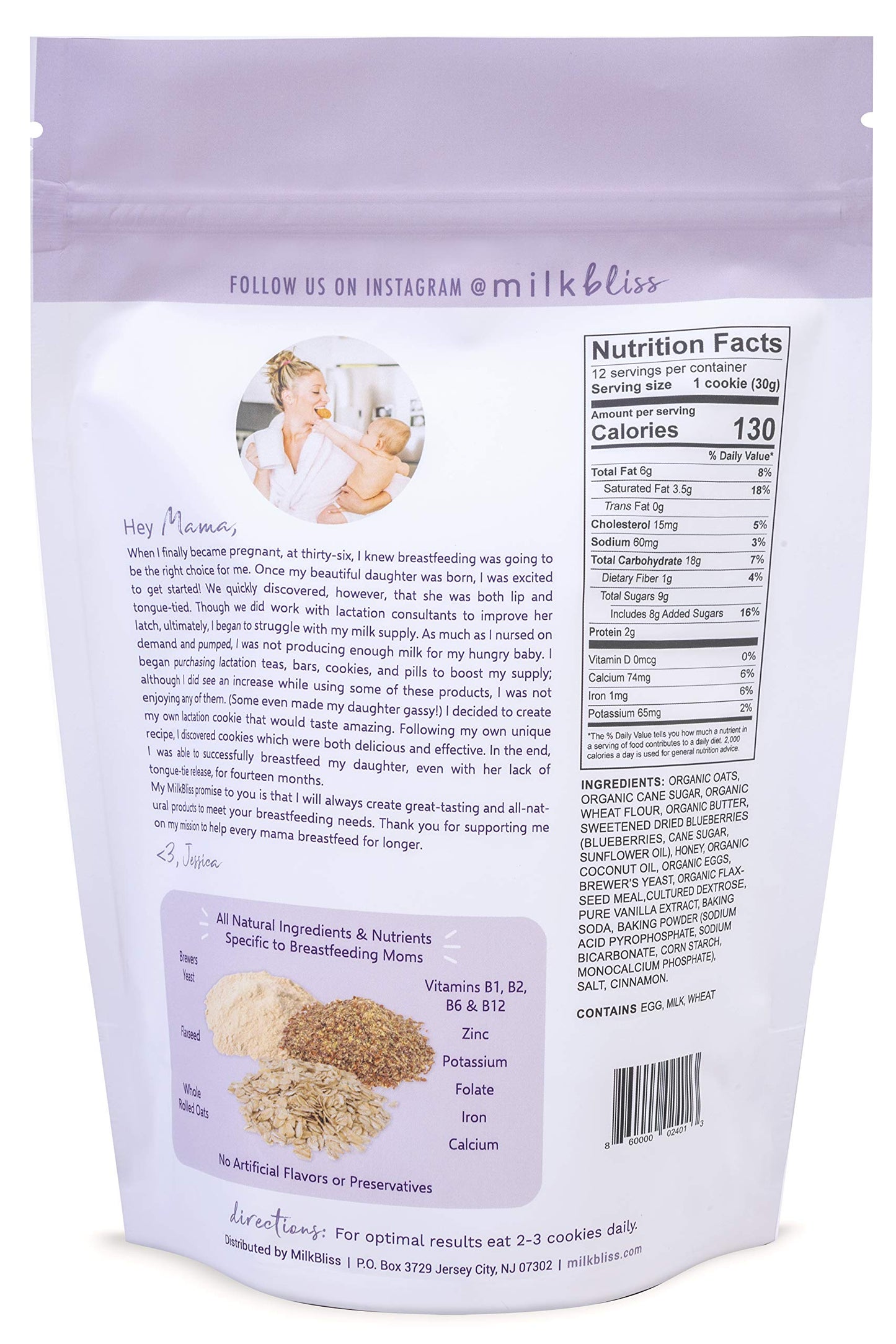 MilkBliss Wild Blueberry Soft Baked Oatmeal Lactation Cookies for Breastfeeding Support to increase Breastmilk Supply, 12 OZ