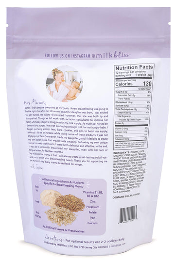 MilkBliss Wild Blueberry Soft Baked Oatmeal Lactation Cookies for Breastfeeding Support to increase Breastmilk Supply, 12 OZ
