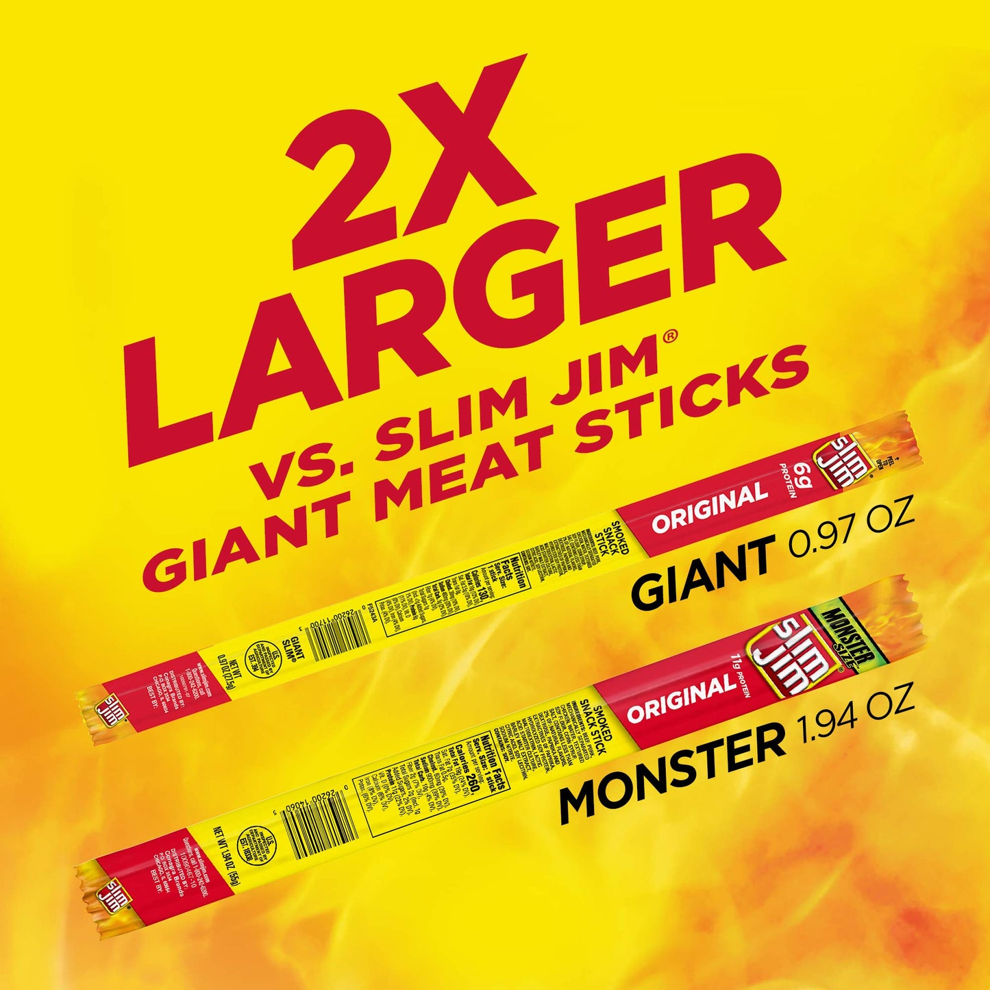 Slim Jim Smoked Meat Sticks, Original Flavor, High Protein, 1.94 oz (18 Count)