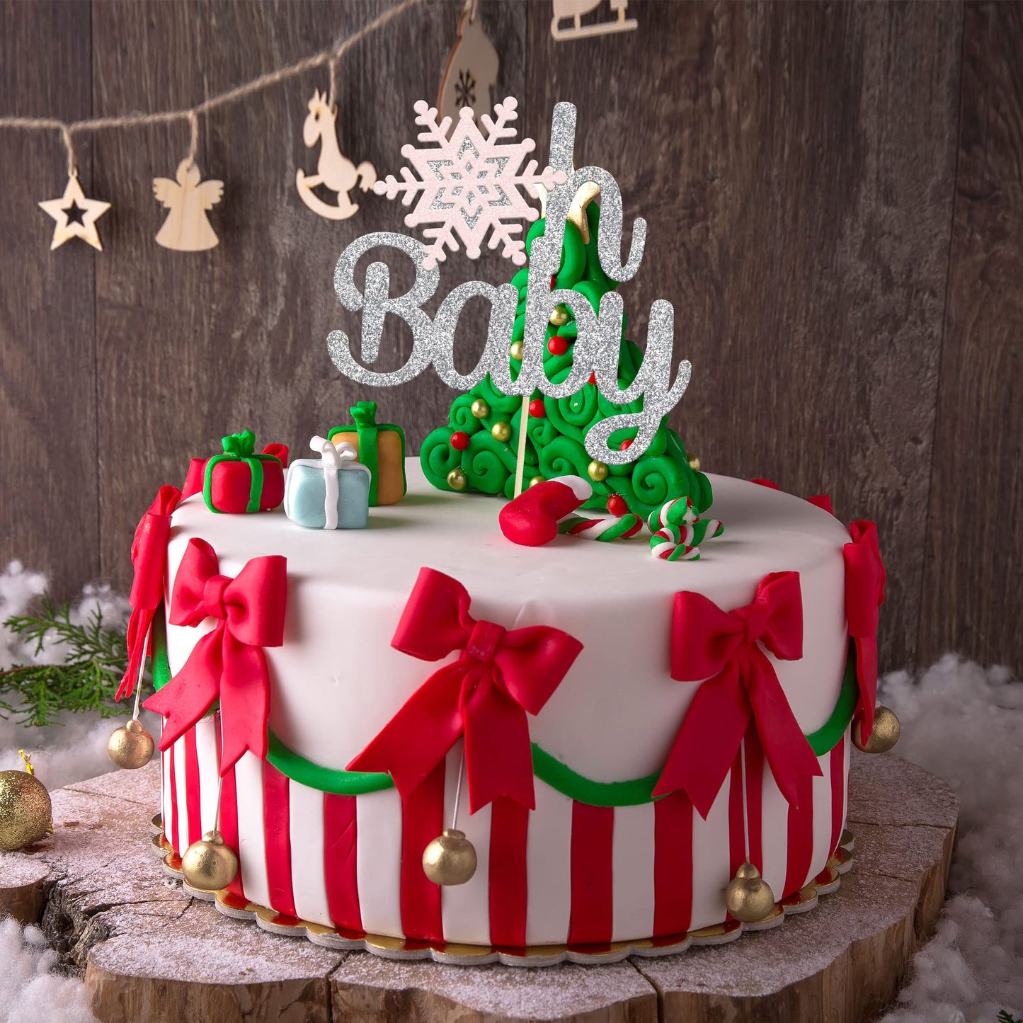Gyufise 1 Pack Oh Baby Snowflake Cake Topper Winter Baby Shower Boy Girl Silver Pink Glittery Decorations For Wonderland Christm