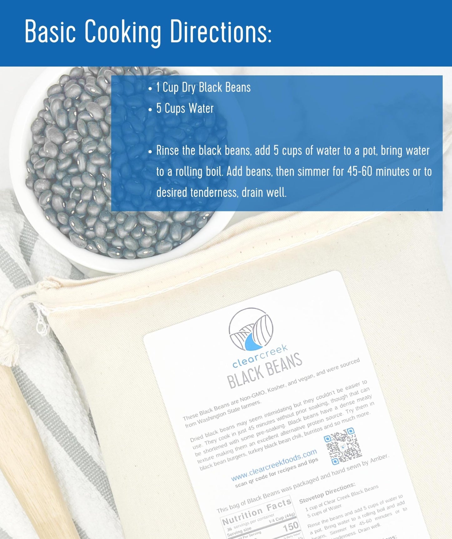 CLEAR CREEK Black Beans | Non-GMO, Vegan, Kosher | 8 LB (2-4 lb bags) | Dry Frijoles Negros