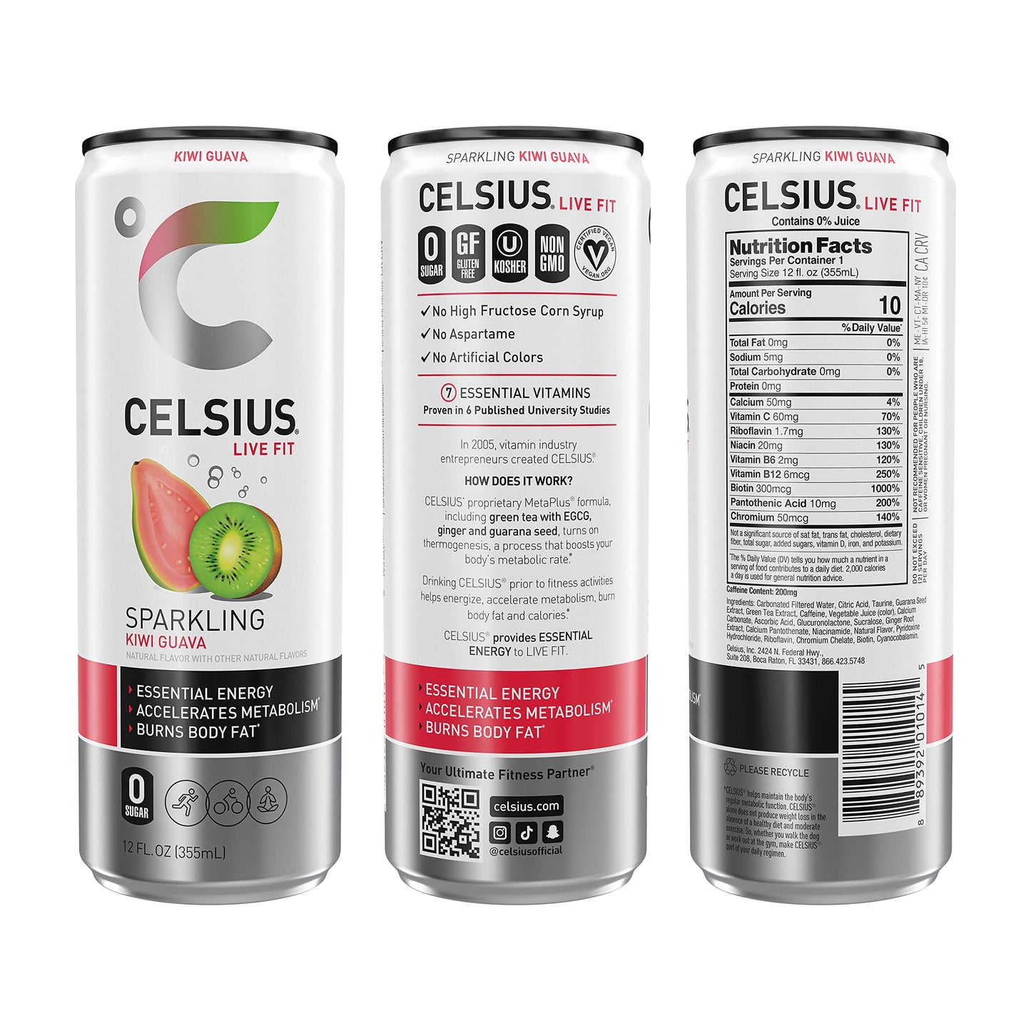 CELSIUS Sparkling Energy Drink, Kiwi Guava Flavor, 12 Fl Oz, Pack of 24