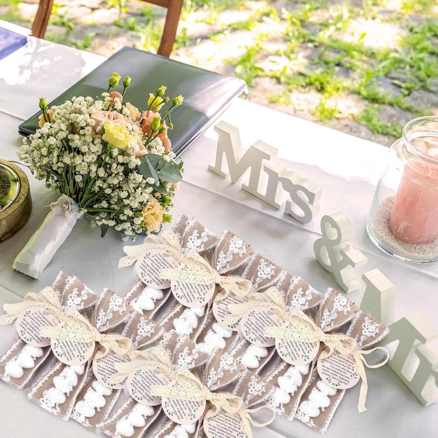 Woanger 60 Set Wedding Almond Candy Favors For Guests Include Lace Packaging And Greeting Card Bridal Souvenirs For Engagement Bridal Shower Italian Wedding Tradition Gift, No Almond Candy
