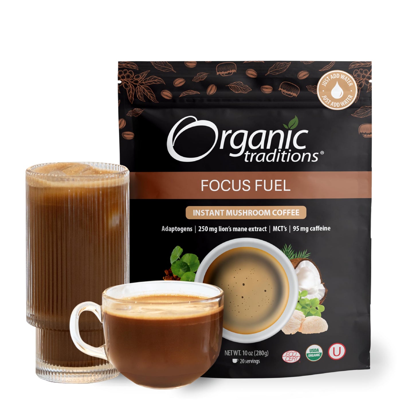 Organic Traditions Mushroom Coffee – Instant Coffee with Lions Mane & Adaptogens, 10 Ounce