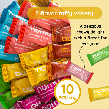 Numa Foods Healthy Chewy & Creamy Candy Variety Pack - Low Sugar, All-Natural, Gluten Free, High Protein - 5 Bags Of 8 Individua