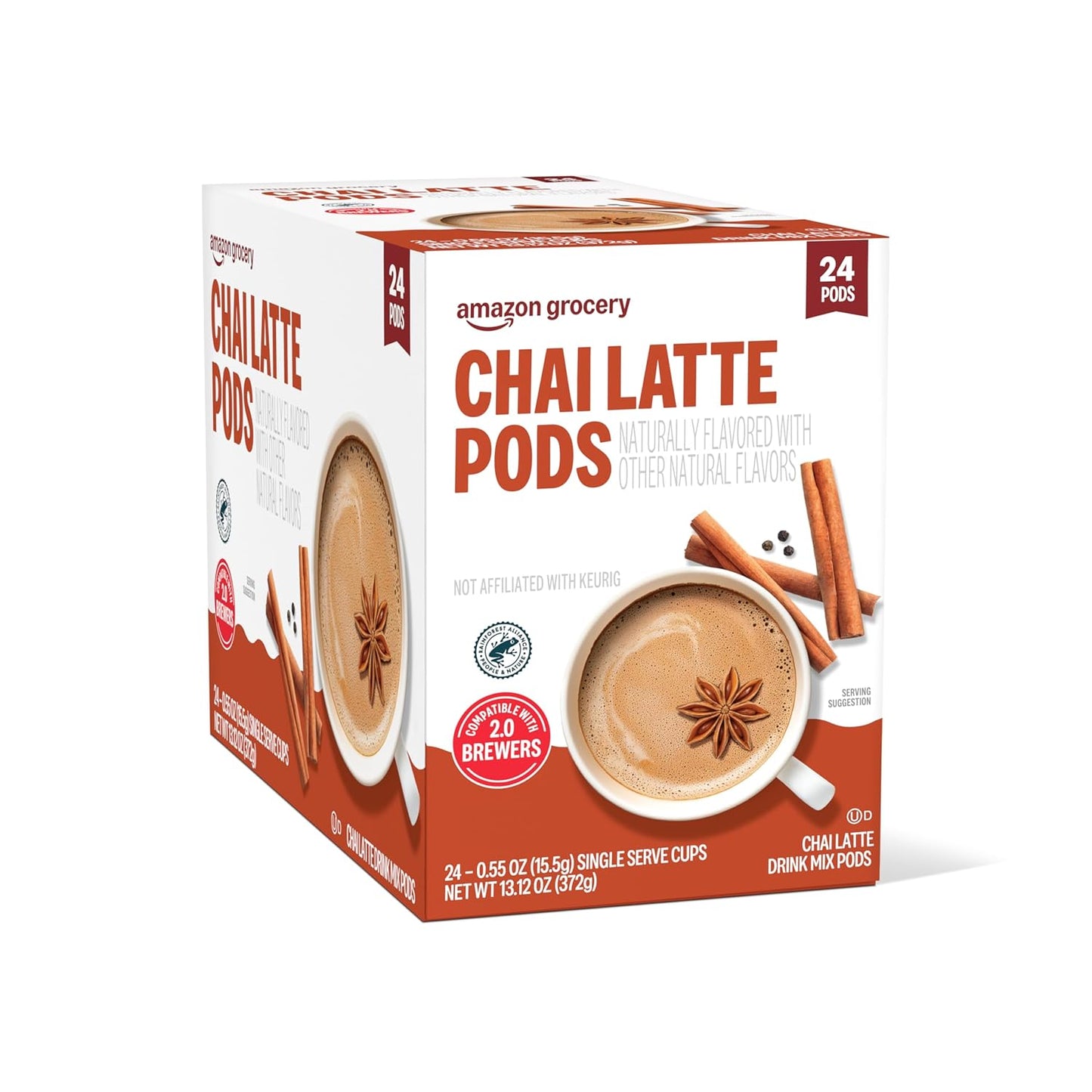 Amazon Brand - Happy Belly Tea Pods Compatible with 2.0 K-Cup Brewers, Chai Latte, 24 Count