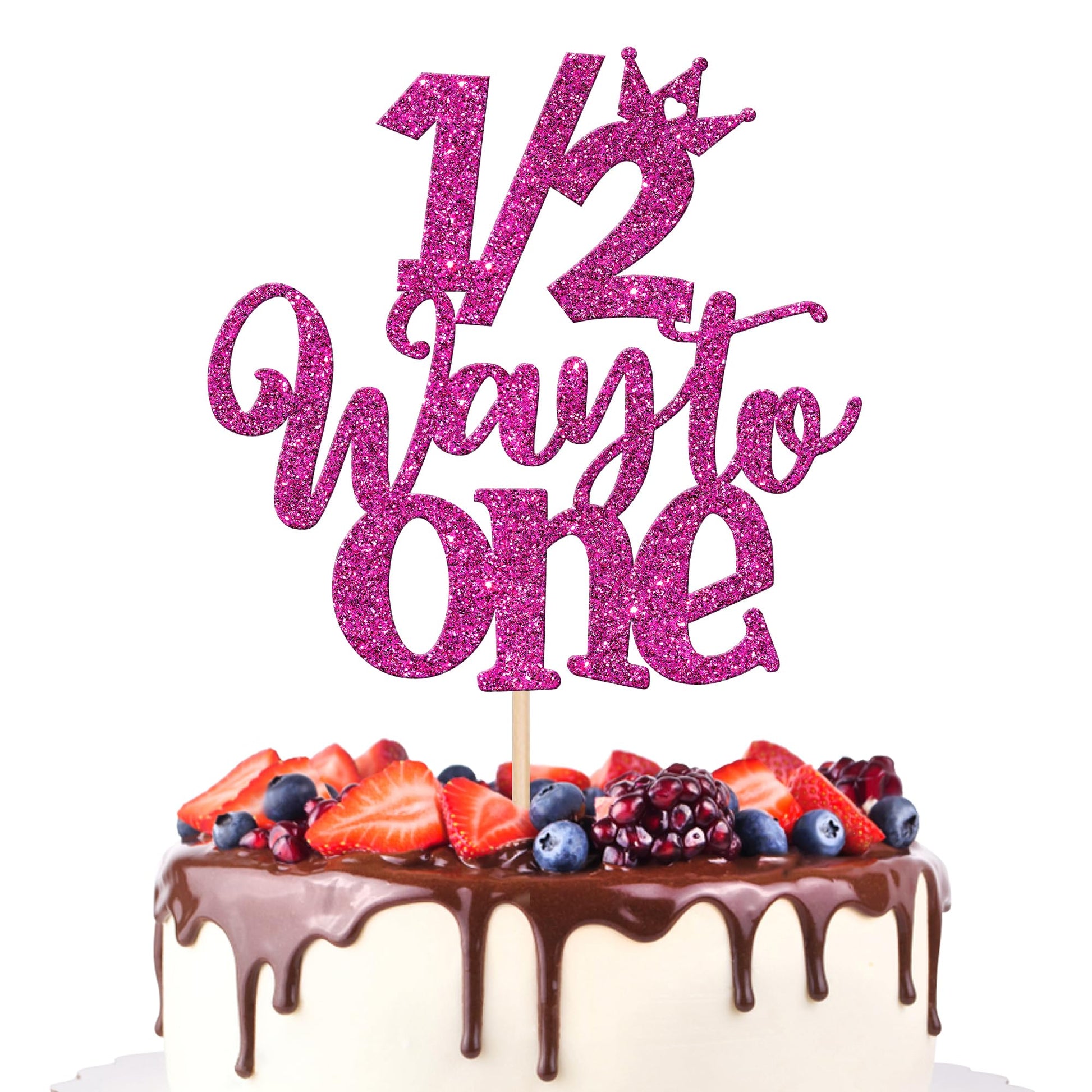 ZHUOWEISM Cake Topper Glitter Half Way to Go Decoration for 6 Months Birthday, Rose Red, Paper, 1 PCS