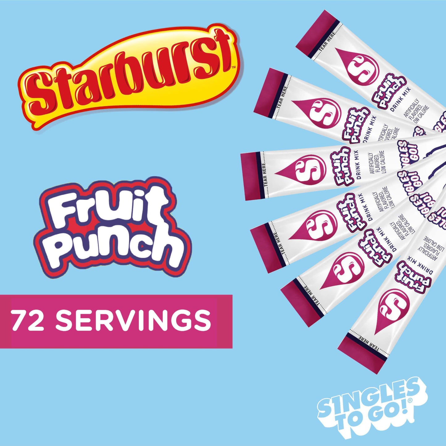 Starburst Singles To Go Powdered Drink Mix, Fruit Punch, Sugar-Free Drink Powder, Just Add Water,6 Count (Pack Of 12)