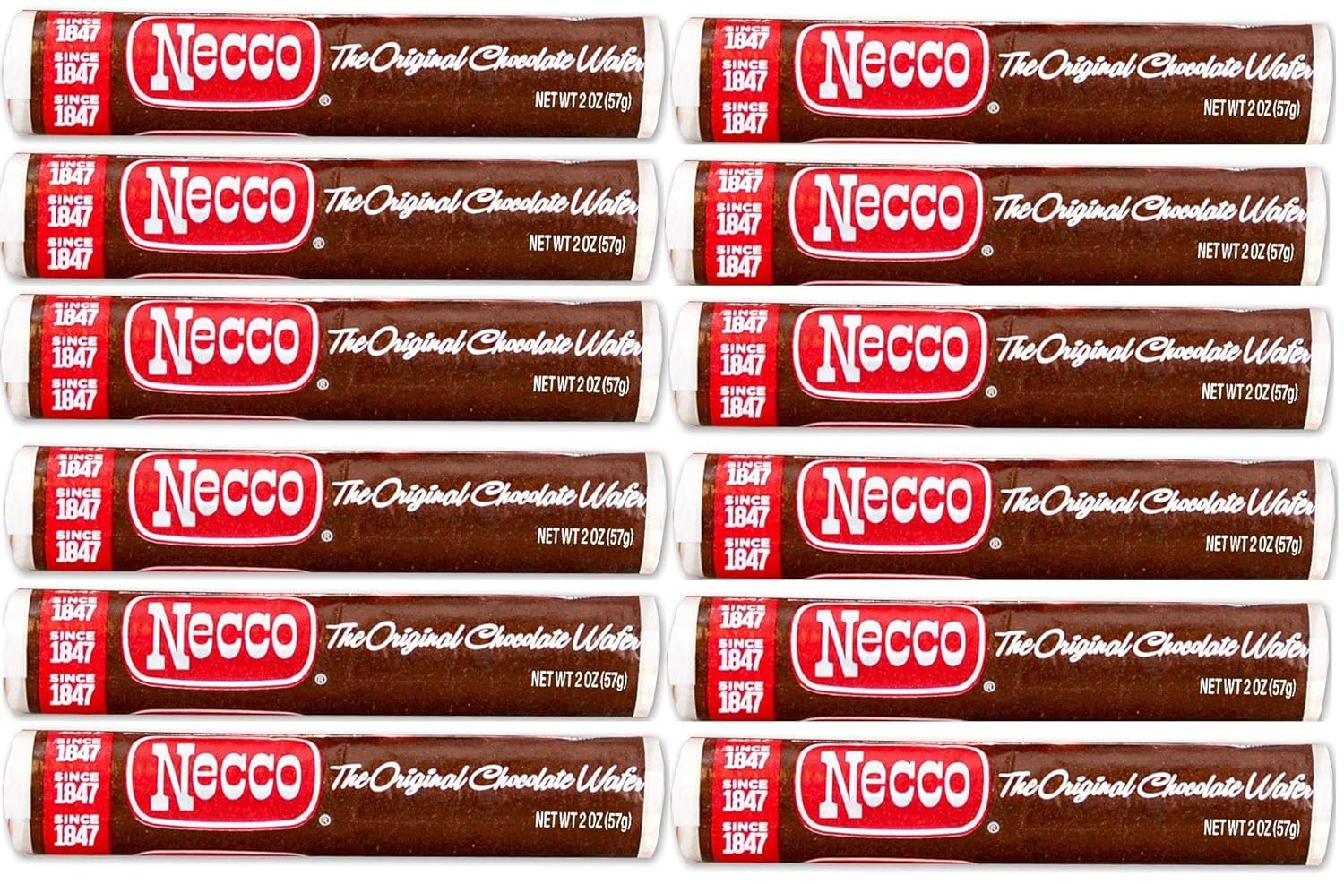 Wafers Original Chocolate Flavored Hard Candy Rolls - Bundle Packs (2 Ounce (Pack of 12), chocolate)