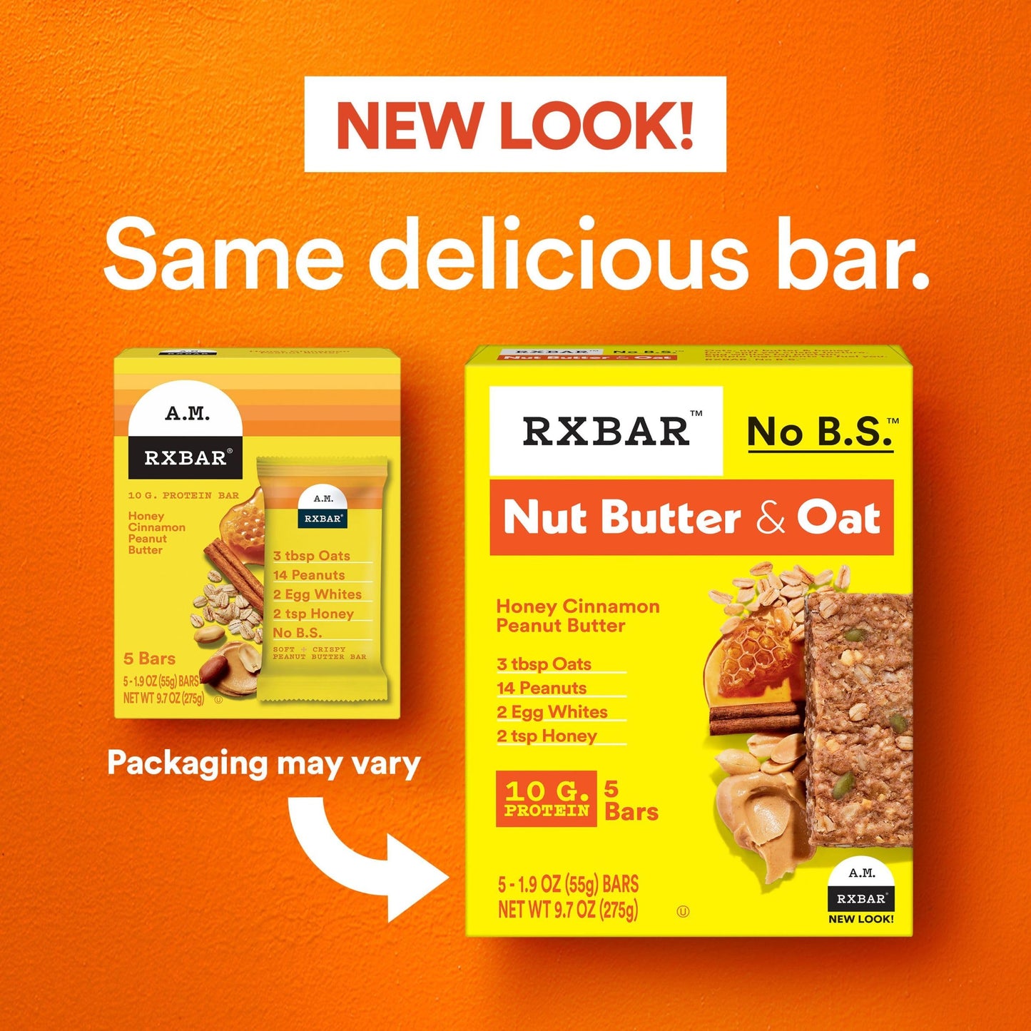 BAR Nut Butter and Oat Protein Bars, Honey Cinnamon Peanut Butter, 5 Count, 9.7oz Box
