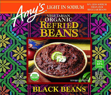 Amy'S Organic Refried Beans Canned, Light In Sodium Refried Black Beans, Vegan Gluten Free And Vegetarian, 15.4 Oz (12 Pack)