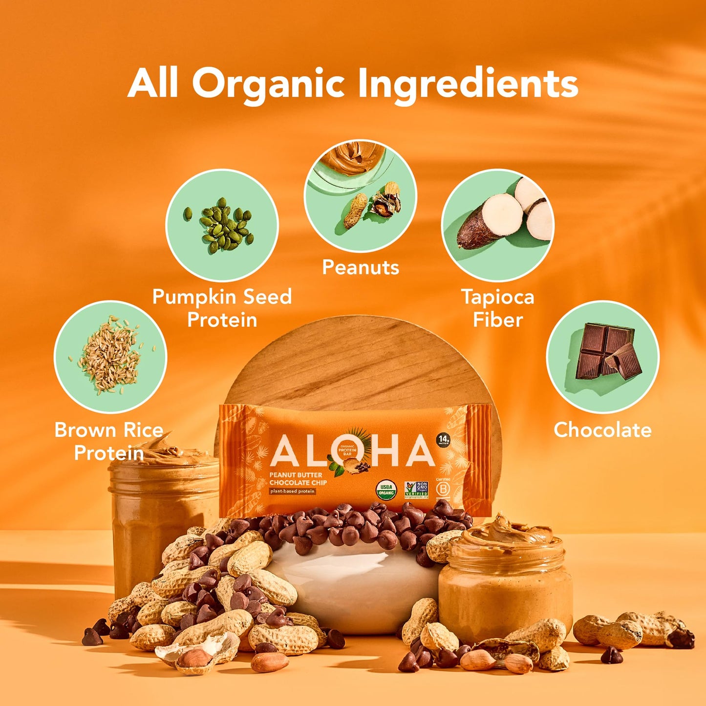 ALOHA Organic Plant Based Protein Bars |Peanut Butter Chocolate Chip | 1.98 Oz (Pack of 12) | Vegan, Low Sugar, Gluten Free, Pal