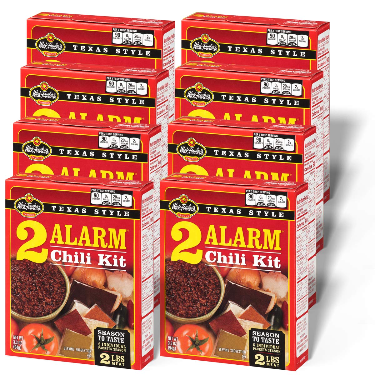Wick Fowler'S 2-Alarm Chili Kit, Texas Style Chili Seasoning Mix With Individual Packs Of Spices, 3.3Oz Box (Pack Of 8)