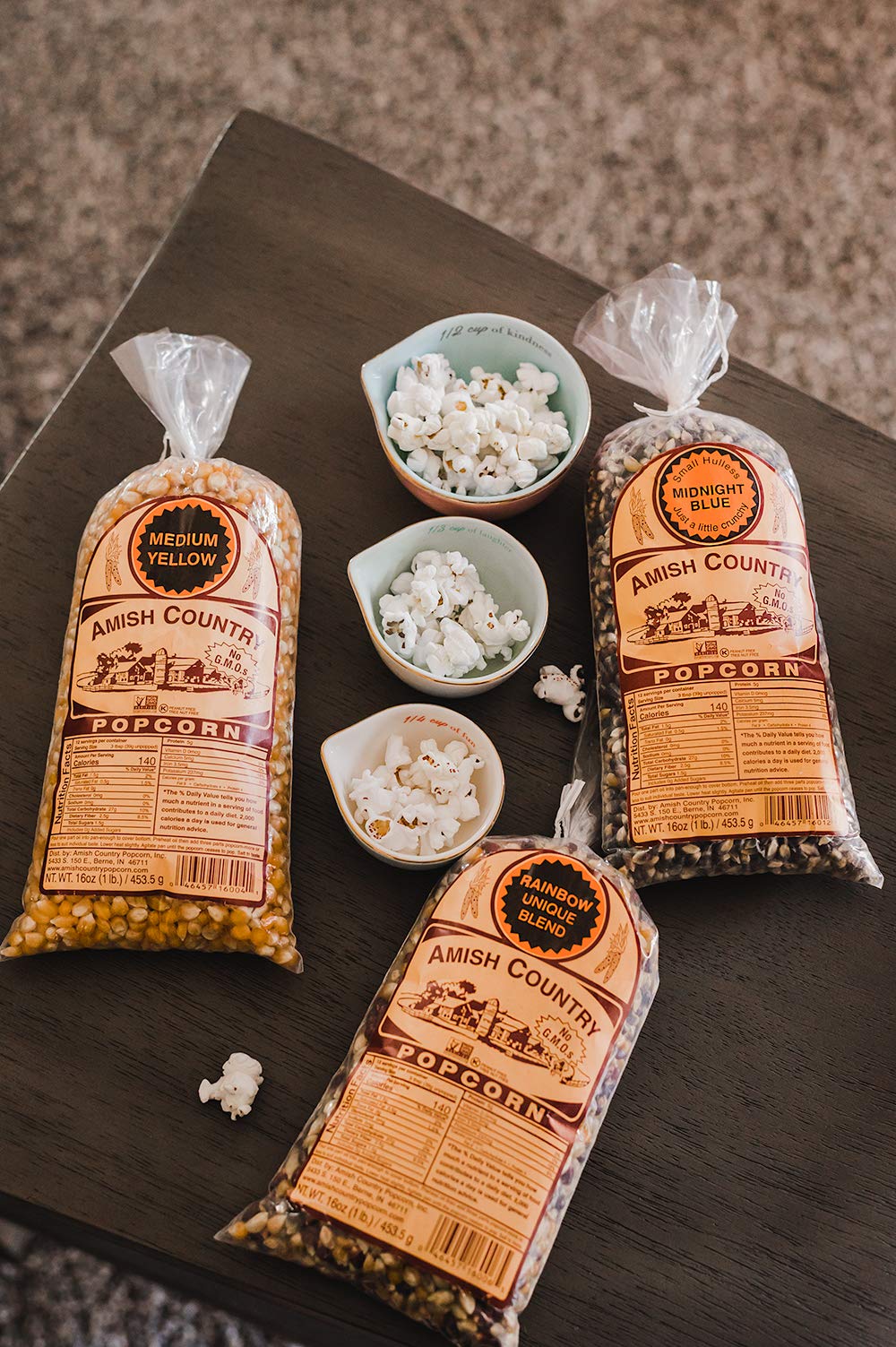 Amish Country Popcorn | 3-1 lb Bags | Variety Set | Midnight Blue, Rainbow, & Medium Yellow Popcorn Kernels | Old Fashioned, Non