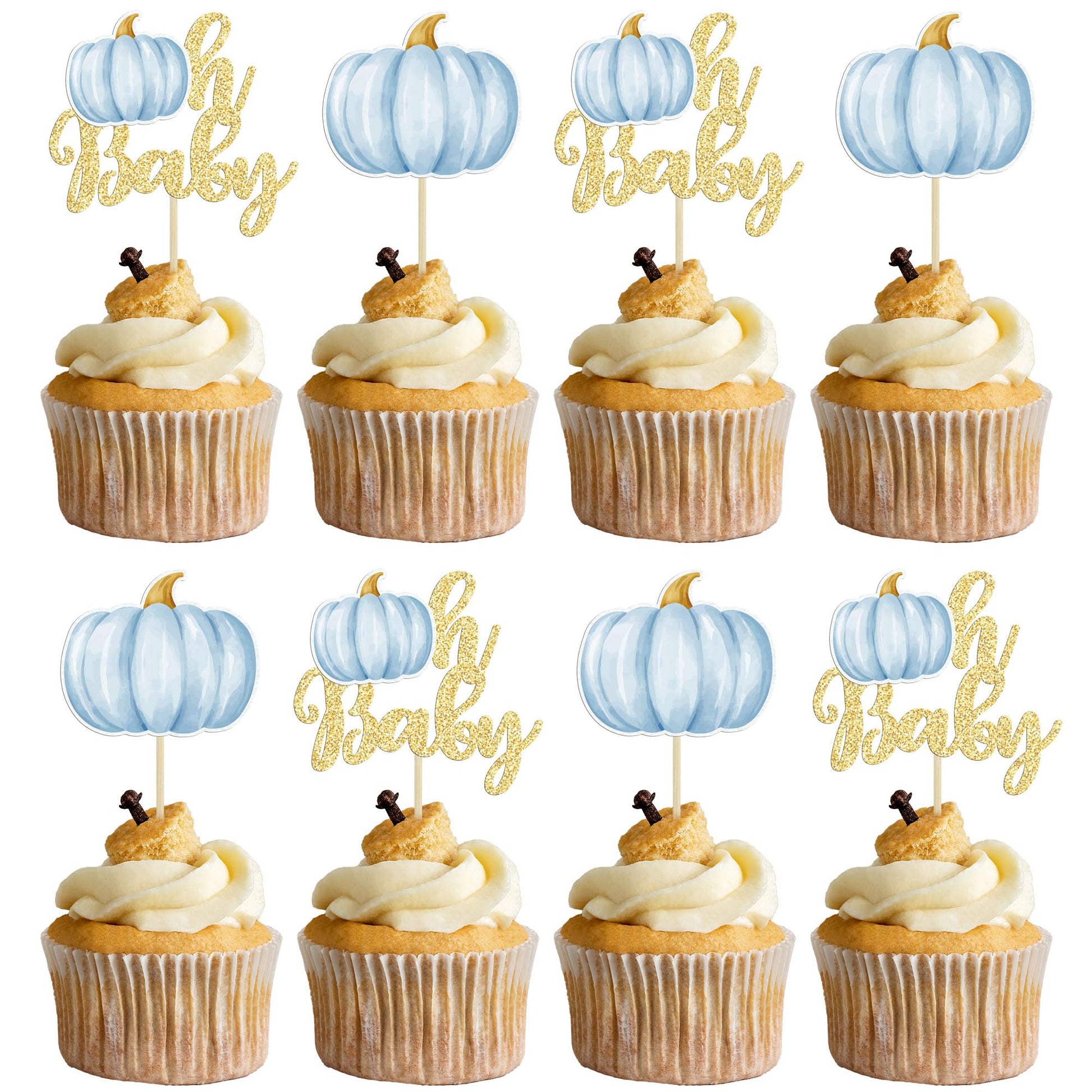 Gyufise 24Pcs Pumpkin Oh Baby Cupcake Toppers Blue Fall Pumpkin Cupcake Picks Baby Shower Cake Decorations Pumpkin Themed Baby S