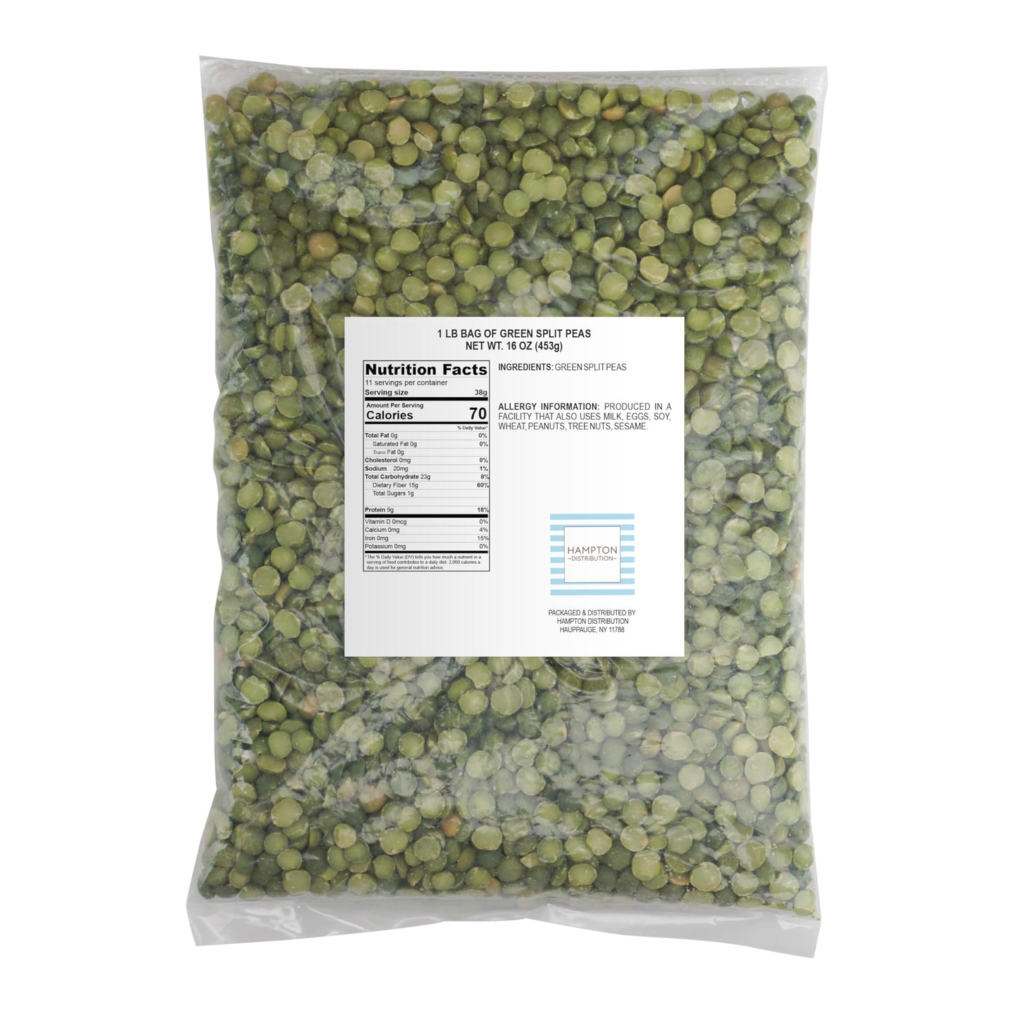 Hampton Distribution Green Split Peas, 16 Ounce Bulk Bag