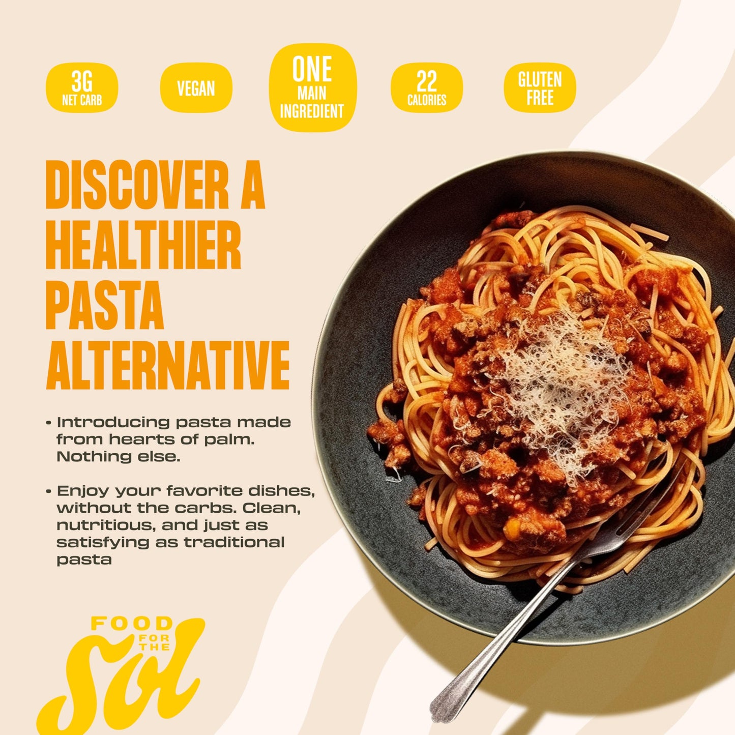 Food for the Sol Hearts of Palm Spaghetti (3-Pack) - 22 Calories Delicious, Gluten Free Low Carb Pasta - Healthy, Clean Ingredie