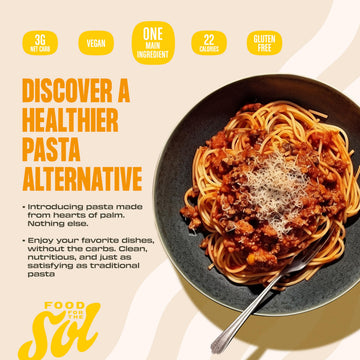 Food for the Sol Hearts of Palm Spaghetti (3-Pack) - 22 Calories Delicious, Gluten Free Low Carb Pasta - Healthy, Clean Ingredie