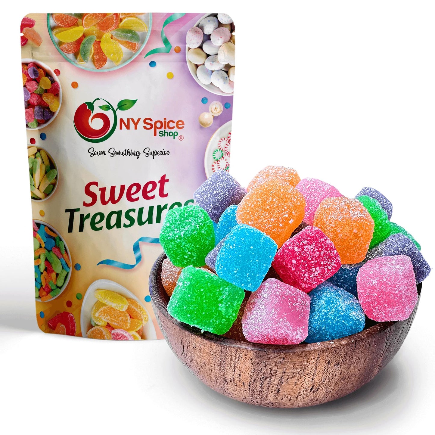 NY Spice Shop Sour Gummy Cubes - 1 Pound Chewy Gummies, Mix Fruit Flavors, Resealable Bag