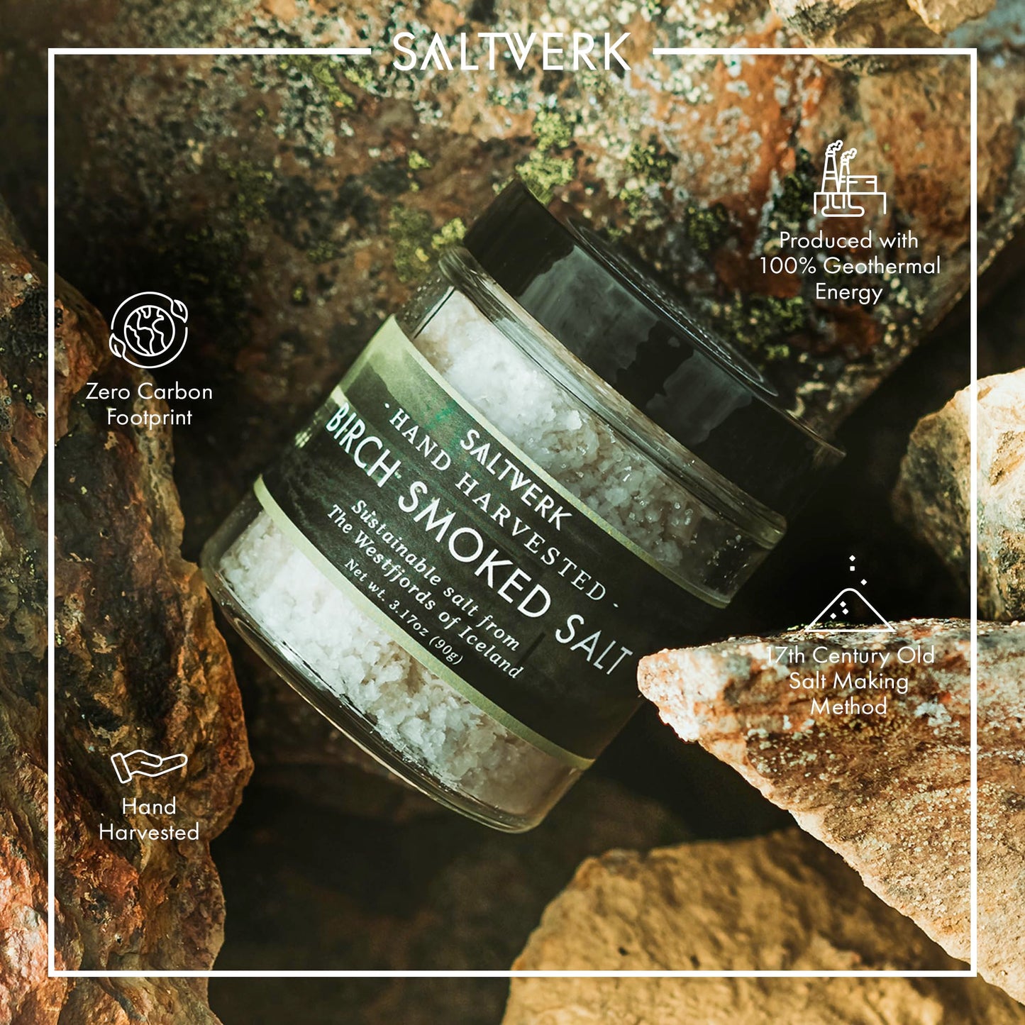 Saltverk Sea Salt - Gourmet Birch Smoked, Hand Harvested, 3.17 Oz