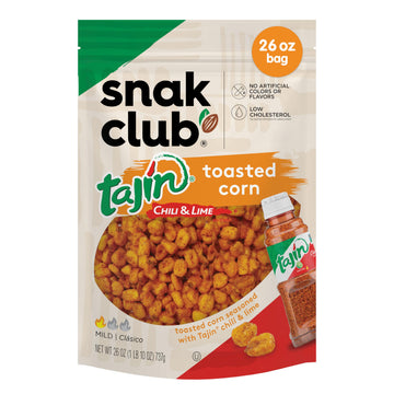 Snak Club Tajin Toasted Corn  Roasted Corn Nuggets with Chili and Lime Seasoning  Mild  Non-GMO  Gluten-Free  Kosher Snack  No Artificial Colors or Flavors  Low Cholesterol  26 oz Resealable Bag