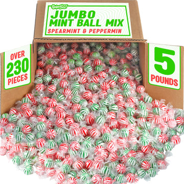 Jumbo Mint Balls -5 Pounds - Big Bulk Spearmint & Peppermint Hard Candies - Mint Bulk Candies - Individually Wrapped Bulk Mints