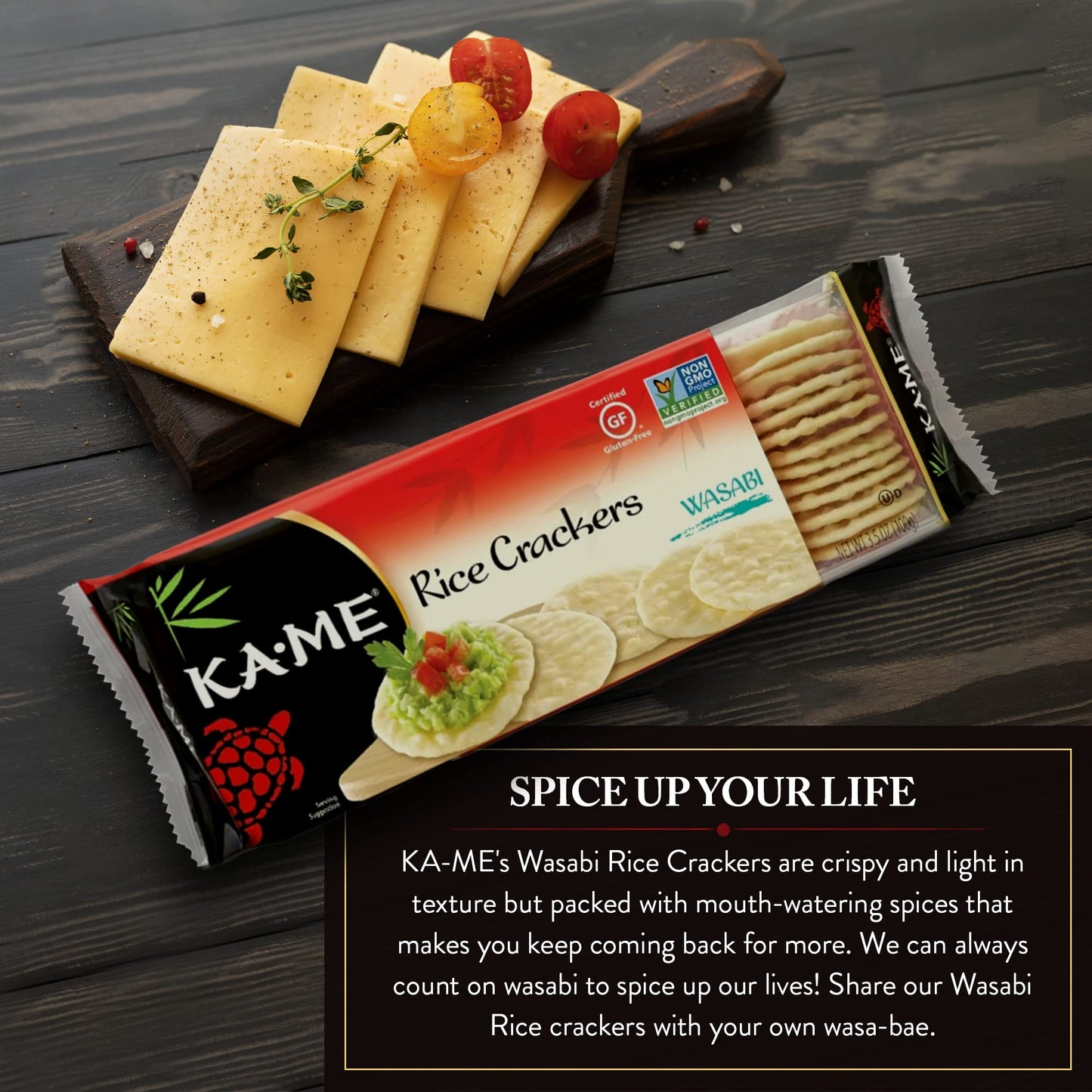 Ka-Me Rice Crackers Gluten Free And Non Gmo Verified - Wasabi (Pack Of 12)