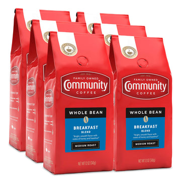 Community Coffee Breakfast Blend Whole Bean Coffee, Medium Roast, 72 Ounce (12 Ounce Bags, Pack Of 6)