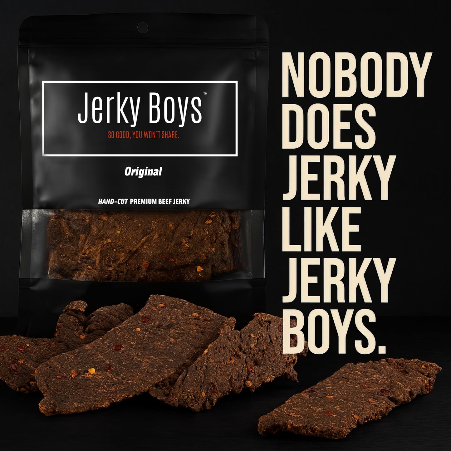 Jerky Boys Beef Jerky - Low Calorie, Low Carb, High Protein Snack - Original Flavor, 3.25oz (Pack of 2)